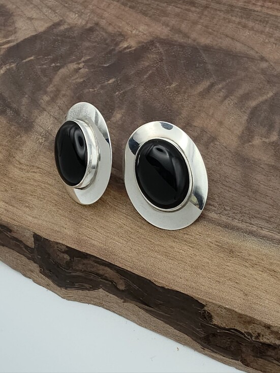 925 Sterling Silver Jewelry - Sterling Silver 925 Black Onyx Southwest Style Oversized Statement Earrings VTG